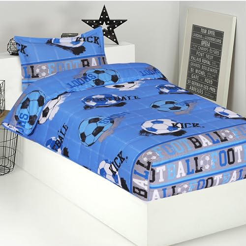 DHESTIA HOME Edredón Ajustable Cama Infantil Fútbol Quick Color Azul Talla Cama 90
