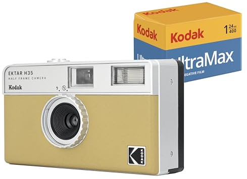 KODAK EKTAR H35 Cámara de película de Medio fotograma (Arena) Paquete con Rollo de película Kodak Ultramax 400/24 EXP de 35 mm