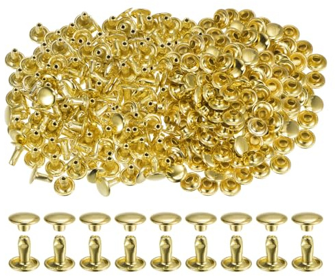 QUARKZMAN 300 Juegos de Remaches de Cuero 8 x 8mm Remaches de Doble Tapa de Metal Broches de Presión para Manualidades en Cuero, Reparación y Decoración, Tono Dorado