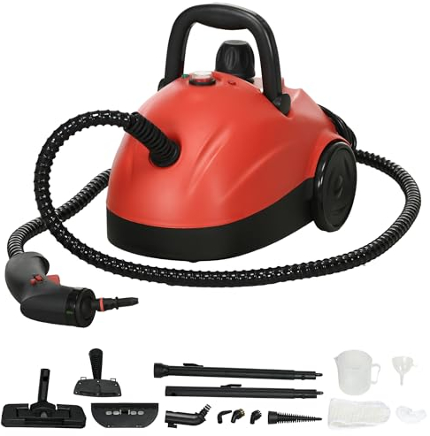 HOMCOM Portable Steam Cleaner for Chemical Free Cleaning, 3.5bar Multi-purpose Steamer with 13 Pieces Accessory, Steam Mop for Kitchen, Window, Grout, Tile, Carpet, Sofa, 1500W, 1.2L Tank, Red
