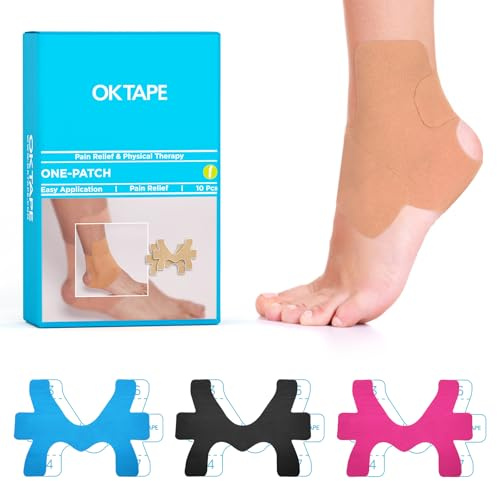 OK TAPE Precut Kinesiology Ankle Tape, 10 Pcs, Pain Relief, Prevent Ankle Sprain, Provide Support for Ankle Ligament, Elastic Athletic Tape, Breathable K Tape for daily use - Beige