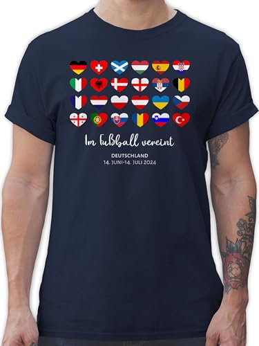 T-Shirt Herren - WM - Im Fußball vereint - Deutschland EM 2024 Länder - XL - Navy Blau - Euro Tshirt Fussball Shirt männer Europameisterschaft Germany Fun-t-Shirts Deutschland-t-Shirt