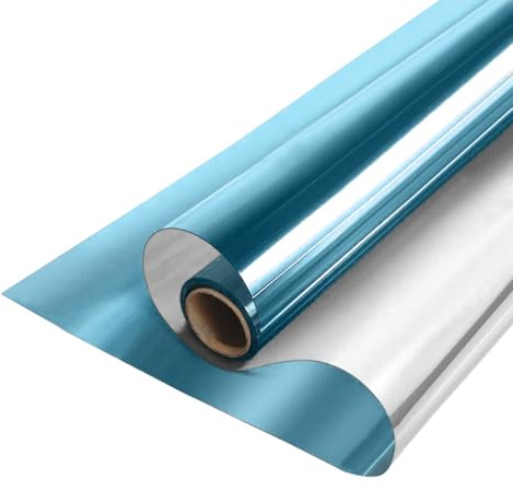MOCNT Película de Ventana Película de Espejo Unidireccional Vinilos Espejo para Ventanas Adhesiva Película Solar Protección Privacidad Lámina de Espejo Azul Claro 60cmX300cm