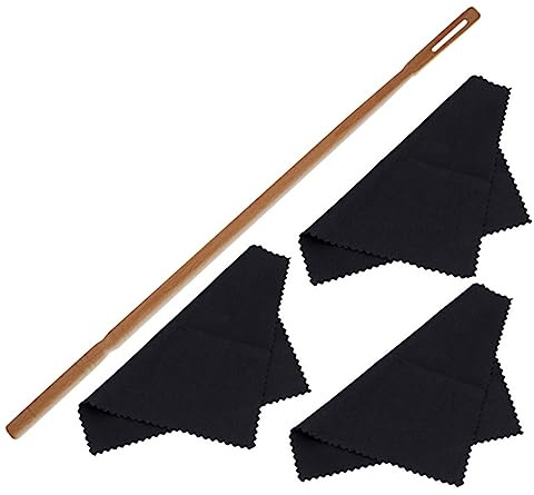 Flötenreinigungsset 1 Satz mit Reinigungsstab aus Ahornholz | Schwarz, Tuch mit Feiner Struktur, Tragbar für Instrumentenpflege, 1 Satz Zubehör