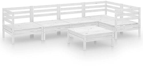 WEMYUFURN 6-TLG. Garten-Lounge-Set Massivholz Kiefer Weiß, Outdoor-Sitzgruppe, Terrassen-Lounge-Set, Garten-Couchgarnitur - Wetterbeständig, Komfortabel - für Terrasse, Garten und Balkon