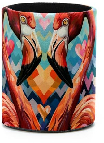 Flamingo Love Cute Standing Pencil Case, Cute Round Pen Holder Pouch Pencil Bag Makeup Brush Boxes for School Students Office Women Teens Girls Boys