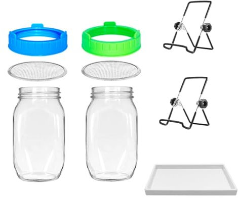 Kit de tarro de germinación de semillas - Tapas y soportes para brotes de cocina de acero inoxidable Juego de brotes de semillas - Tarro de albañil orgánico saludable y fresco de boca ancha para bróco