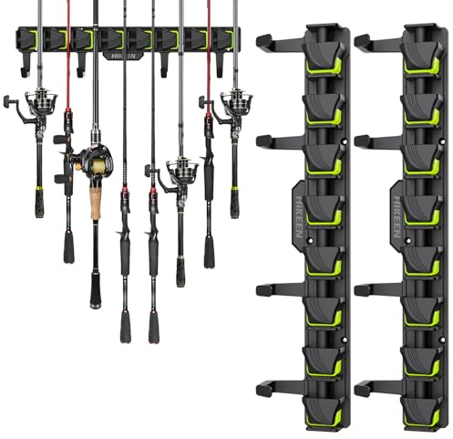 BOOSTEADY Support de Canne à Pêche Garage, 2PCS Porte-Canne à Pêche Mural avec 4 Crochets, Support de Rangement Contenir Jusqu'à 8 Cannes pour Diamètre de 3 à 24mm