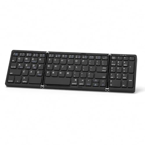 Elprico Clavier Bluetooth Pliable à Trois Plis avec Clavier Numérique, Clavier sans Fil Portable Silencieux pour Voyage Tablette Smartphone Ordinateur iOS Android