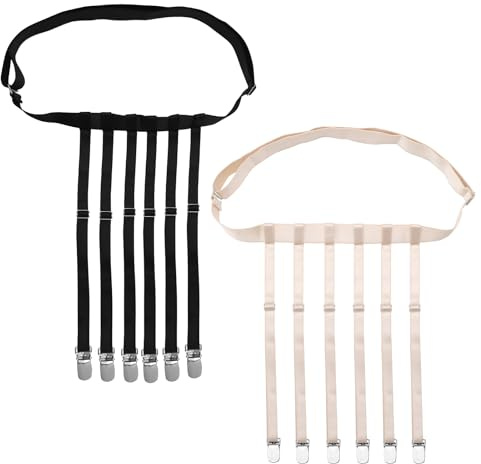 ZMDMAH 2 Teiliges Set Hohe StrumpfgüRtel Strumpfhalter Sexy Strapshalter, Strapsen Halter, Garter Belt,HüFthalter mit 6 Halter Aus Metall Strapsen 2.5×100cm Hautton und Schwarz