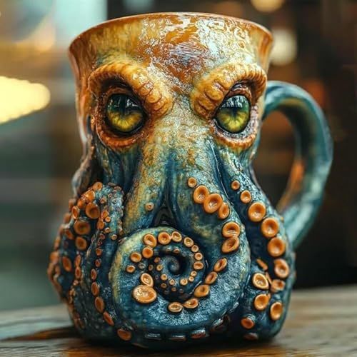 Octopus Coffee Mugs | Oceans Creature Octopus Mug, Funny Ceramic Cup, Octopus Shaped Statue Cup Coffee Mug | Resin Beverage Drinkware for Sea Lovers