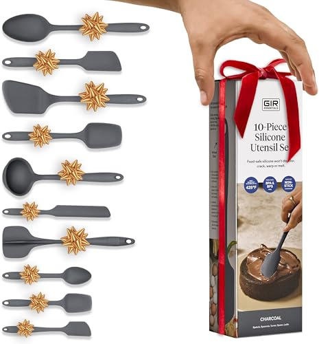 GIR: Get It Right 10 Piece Silicone Utensil Set - Ladle, Spatula, Flip, Spoon & Spoonula, Non-Stick, Heat Resistant, Dishwasher Safe, Silicone Kitchen Utensils, Baking Supplies
