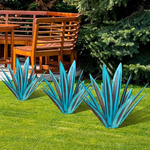 Tequila Scultura Rustica, Pianta di Agave in Metallo Fai da Te, per Pali da Giardino, Figurine da Giardino, Statua Decorazione Patio All'aperto, Sea Blue, 35cm/13.8