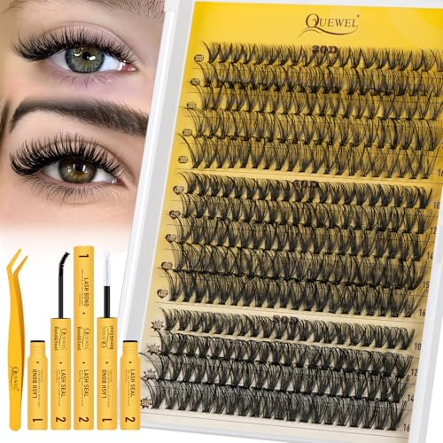 QUEWEL Faux Cils 3 Styles 280Pcs 30D+40D+50D Mixed 10-16MM(30D+40D+50D) | D CURL Kit Faux Cils avec colle faux cils et pince à cils, Idéal pour les voyages, les mariages et le maquillage quotidien.