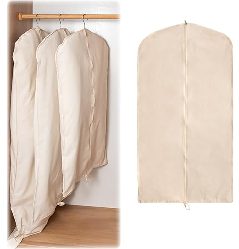 DOUZIO 100% Baumwolle Kleidersäcke 2 Pack Faltbare Anzugtasche Für Reisen, Lange Kleidersäcke Staubdichte Atmungsaktive Kleiderhüllen Mit Reißverschluss Für Mantel, Pelz, Lederjacke(Size:120×60cm)