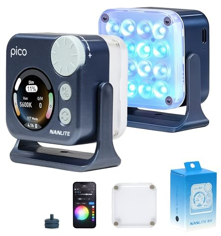 Nanlite Lampe de remplissage LED portable Pico – RVB pleine couleur | Fixation à clipser pour photographie de téléphone/appareil photo, diffusion en direct, création de contenu vidéo