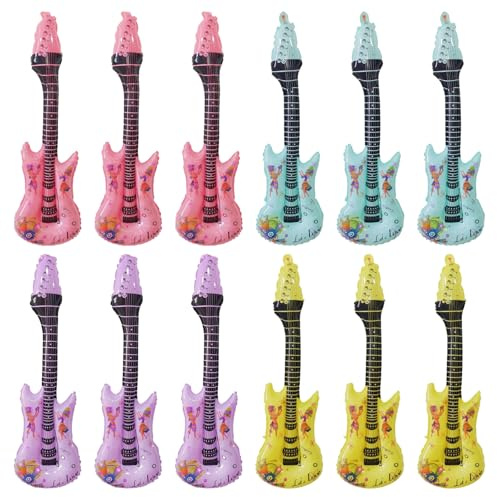 Embhlitfe 12 chitarre gonfiabili, strumento musicale gonfiabile, chitarra rockstar, giocattoli gonfiabili, accessori di scena gonfiabili, per bambini, adulti, feste, decorazioni (105 x 36 cm)