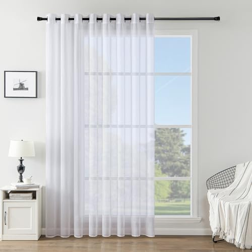 Woaboy Voile Gardinen Vorhänge Ösen 1er Set 200x225cm Weiß | Voile Gewebe für Wohnzimmer und Schlafzimmer, transparent, leicht und dekorativ für moderne Fenster.