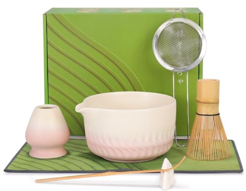 GKXLH Ensemble de matcha - Lot de 7 ustensiles en céramique pour matcha, kit de matcha pour les amateurs de matcha, ensemble de thé matcha comprenant bol à matcha, fouet à matcha et support, cuillère