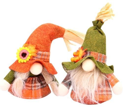 EDLMKM Set of 2 Autumn Gonk Decorations, Fall Harvest Gnomes for Home Decor, Autumn Decorations, Sunflower Maple Leaf Elf Dwarf Decor for Farmhouse Holiday Home Kitchen Party