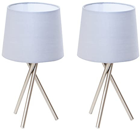 LITECRAFT Tripod Table Lamp with Grey Shade in Satin Nickel - 2 Pack Clearance