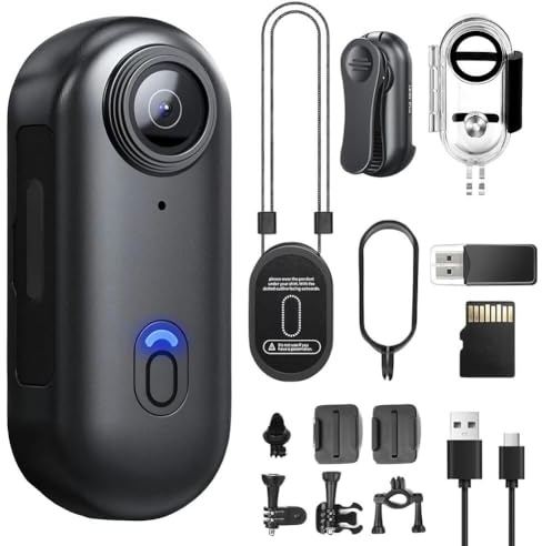 Mini videocamera 4K HD, indossabile, con registrazione a mani libere, con supporto ovunque, per lavoro, viaggi, passeggiate con animali domestici, attività all'aperto (nero, 64 GB)