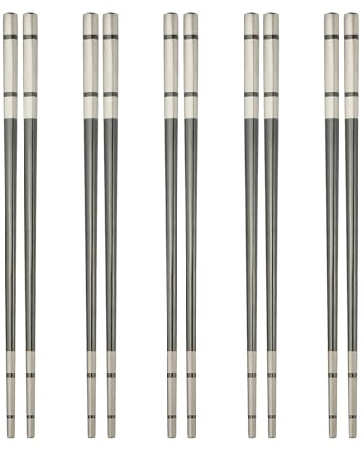 sourcing map 5 Pairs Stainless Steel Chopsticks, 21cm / 8.27 Inch Metal Chop Sticks Square Lightweight Chopsticks Tableware Accessories Bulk for Home Kitchen Hot Pot Cooking, Black
