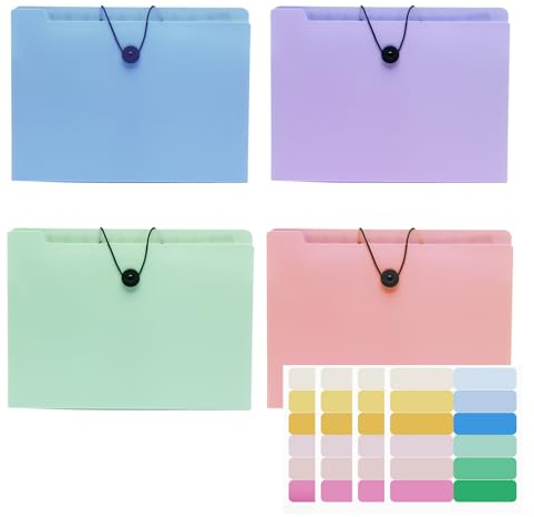 A4 Expanding File Organiser, 4Pcs Document Organiser with Colored Tags | 12 Compartment Folder Large Capacity, File Organiser for Office Business Trip Home(Pink, Blue, Green, Purple)