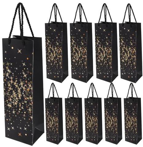 HANABASS Schwarze Weinflaschentaschen Elegante Geschenkbeutel 10 Stück aus Reißfestem Papier Einfach zu Tragen für Hochzeiten und Besondere Anlässe