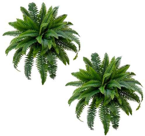 Senjie Artificial Boston Fern 2 Set 55 Branches Fake Ferns for Outdoors 32Inch Faux Plant for Home Living Room Office Decor