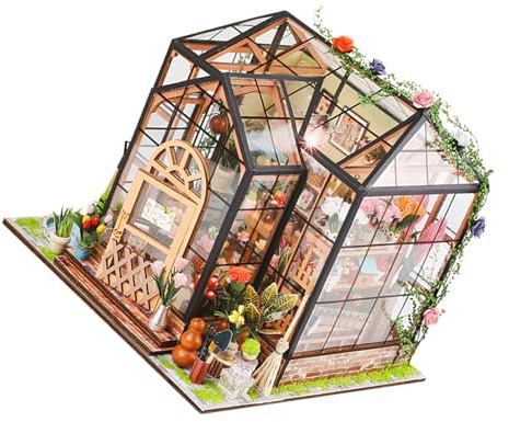Cabilock Kit di Costruzione Modello di Serra in Miniatura Puzzle per Casetta da Giardino Kit Artigianale per Case delle Bambole Set di Modelli Fai da Te per Decorazioni Domestiche