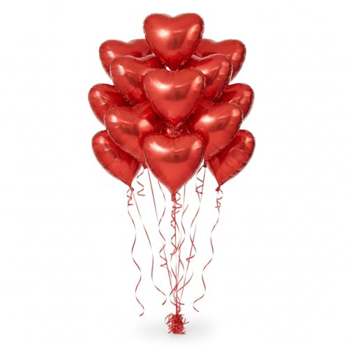 WYMM Red Heart Balloons - 45 Pcs Heart Shaped Helium Foil Balloons in 5, 10 & 18 Inch Sizes Ideal for Valentine Decor, Wedding, Engagement, Romantic Party, Proposal & Anniversary Decorations