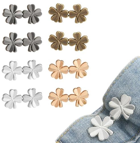 XENQITO 8Pares Botones Para Vaqueros,Tensores De Cintura Para Pantalones,Botones De Clips De Pantalones Sin Costura,Broches De Botón Ajustables,Clips De Cintura Para Pantalones Para Pantalones Sueltos