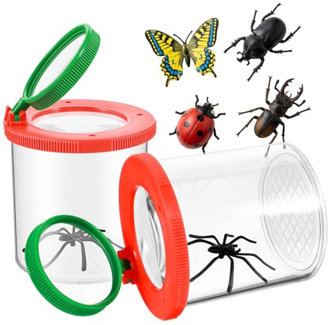 Larrel 2 Stück Becherlupen für Kinder, Lupenbecher zum Erkunden Natur für 3-Fach und 5-Fach Insektenbeobachter Insektenfänger Werkzeug fürKinder Outdoor Wissenschaft Natur Erkundung