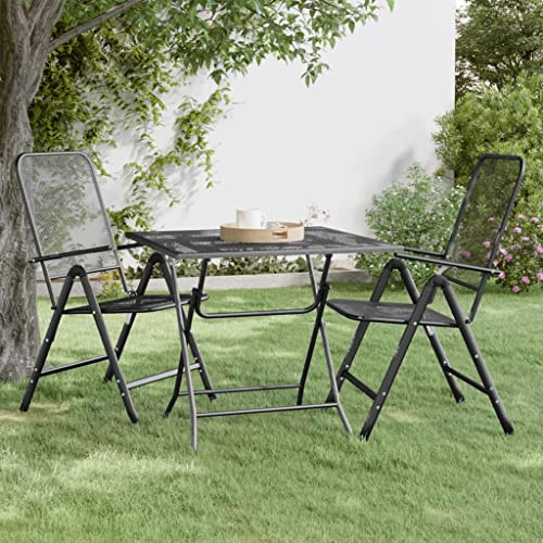 Modern Square Garden Dining Table Anthracite Expanded Metal Mesh Large Durable Outdoor Furniture for Patio with 4-Person Seating Capacity