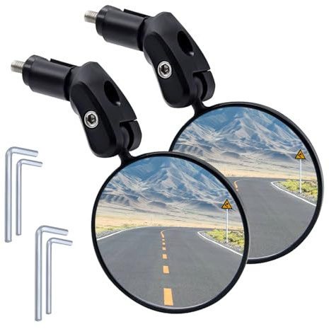 Fahrradspiegel 2 Stück, HD 360° Drehbar & Klappbar Fahrrad Rückspiegel, Rückspiegel Fahrrad für Rund Lenkerende 17.4-22 mm Universal für E-bike Links, Mountainbike, Rennrad, Scooter