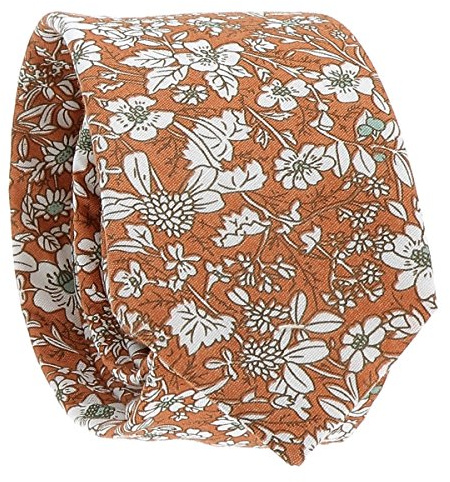 Cravate Liberty Orange et Blanche - Cravate Mariage Fleurie - Cravate à Fleurs