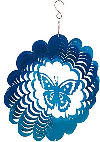 Dundee Deco W1204 Moulin à vent en 3D à suspendre pour intérieur ou extérieur Motif mandala papillon Bleu 30,5 cm