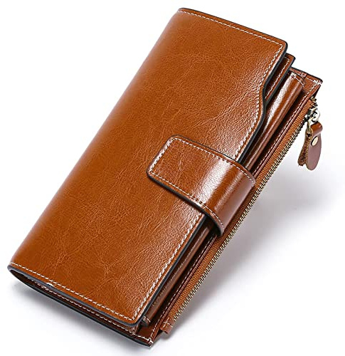 SENDEFN Women Leather Wallets RFID Blocking Clutch Card Holder Ladies Purse with Zipper Pocket