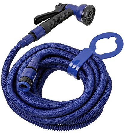 TATAY Gartenschlauch Flexibel 15 m Superflex, leicht, Bewässerungspistole mit 8 Positionen, Universalanschluss, 3/4-1/2 Innengewinde und Aufhänger. Blau