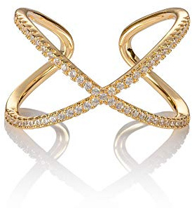 namana Bague Croisée pour Femme. Bague Large pour Femme sertie de Zircons. Bagues Createur pour Femmes avec des Pierres en Oxydes de Zirconium. Bague Reglable pour Femme