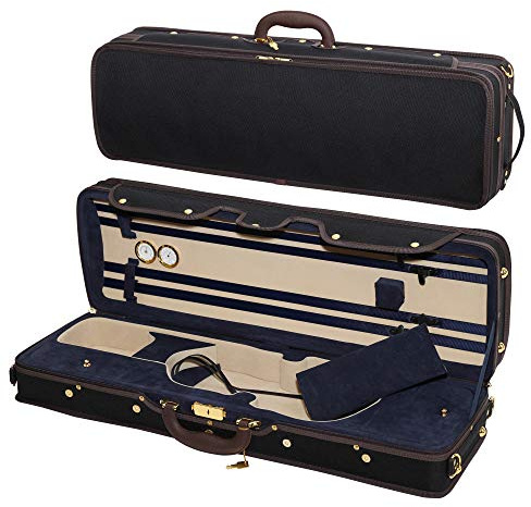 MI&VI NF-9001 Professional Hard-Shell Violin Case 4/4 (Full Size) Luxury Silk Interior | High-Density Foam | Sheet Pocket | Oblong Shape | Adjustable Straps | Hygrometer | Thermometer (Blue)