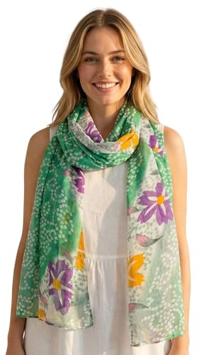 Sunsa Damen Schal, Halstuch Baumwolltuch für Frühlings/Sommer, Stola Tuch mit Blumen Design, Accessoires for Women, Scarf Tücher und Schals als Geschenk für Frauen/Freundin