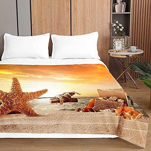 Surwin Tagesdecke Bettüberwurf Steppdecke für Doppelbett Einzelbett, Mikrofaser Wattiert Gesteppt Bettdecke 3D Seestern Druck Dünne Tagesdecken mit Ultraschall Prägung (Orange Wolken,220x240cm)
