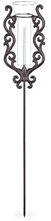 Relaxdays Regenmesser Vintage mit Erdspieß, Deko Niederschlagsmesser, antik, 12cm 5 inch, Glas, Metall, verziert, Bronze | Deko Niederschlagsmesser, antik, 12cm 5 inch, Glas, Metall, verziert