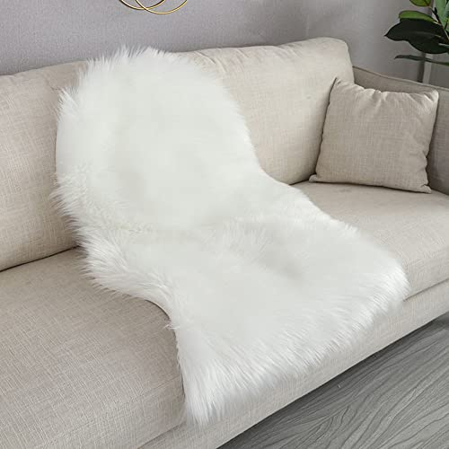 warmsile Lammfell Schaffell Teppich Bettvorleger Sofa Matte Echtes Naturfell Longhair Weiß Weich Und Flauschig Ideal Für Das Wohnzimmer, Unter Dem Kamin, Schlafzimmer,40 x 60 cm