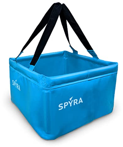 SpyraBase Tragbarer, Faltbarer, langlebiger Wassereimer mit Riemen, stabile, verstärkte Kanten - Flexibles und Robustes Material für den Außenbereich/Garten (blau)