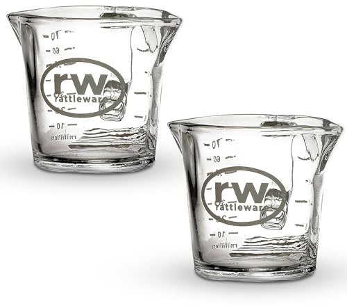 Rattleware Espresso Shot Glass Pitcher – Double Spouted Genuine Barista Measuring Cup with Graduations in Ml & Oz – High-Volume, Commercial-Grade for Swift Espresso Pouring & Precision (3 Oz, 2-Pc)
