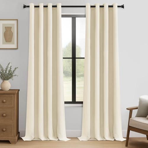 MRTREES Vorhang Blickdicht Gardinen Thermovorhang mit Ösen Verdunklungsvorhang Ösenschal Vorhänge Modern 300×140cm(H×B) Beige Creme 2er Set für Wohnzimmer Schlafzimmer Kinderzimmer