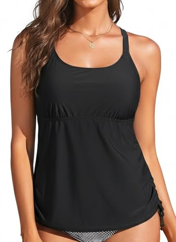 Holipick Womens Tankini Swim Top Only Tankini Bathing Suit Tops No Bottom Black